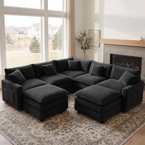 100 Inch Cloud Couch Sectional, Corner Modular Sectional Sofa with Ottoman