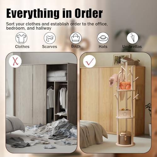 Coat Rack,Free Stand Coat Tree Hanger Cloth Rack With 3 Shelves And 9 Hooks