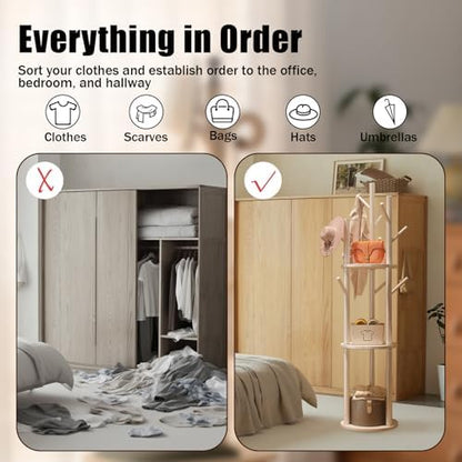 Coat Rack,Free Stand Coat Tree Hanger Cloth Rack With 3 Shelves And 9 Hooks