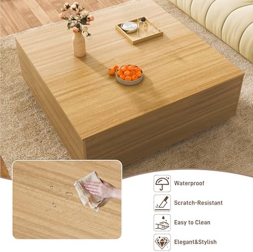 47 Inch Large Square Coffee Table with Storage,Wooden Coffee Table((OAK)