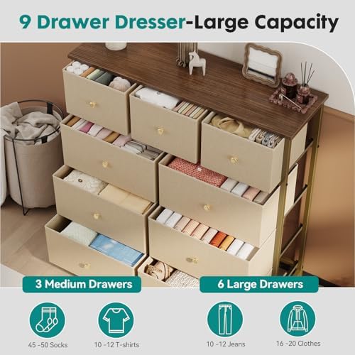 OLIXIS 9 Drawer Tall Dresser for Bedroom, Closet Organizers and Storage