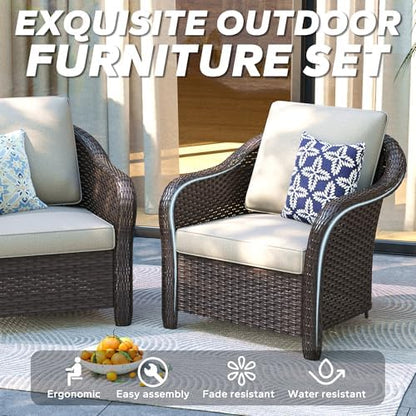 5 Piece Patio Furniture Set, Wicker Outdoor Conversation Set