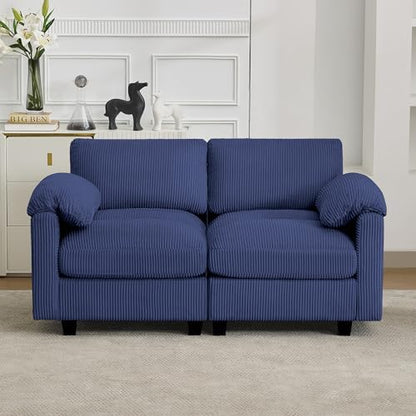 Modular Sectional Sofa, 61'' Corduroy Deep Seat Cloud Couch, Blue