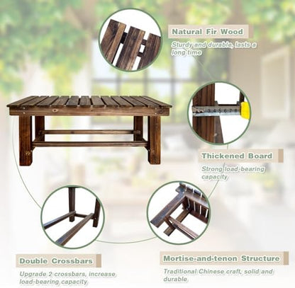 Outdoor Garden Wood Bench, 47.25" Backless Weatherproof Bench Carbonized