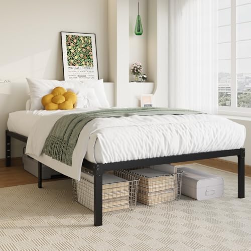 Allewie Twin XL Bed Frame, 14 inch Metal Beds with Storage Space, Black