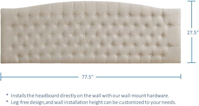 24KF Upholstered Tufted Button Linen Wall Mounted Headboard,Comfortable Fashional Headboard King/CA King Size, 6055-K-Linen
