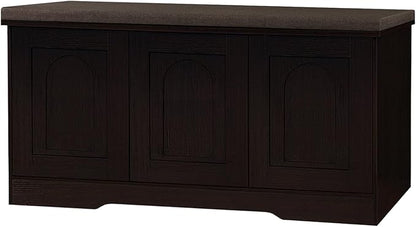 DINZI LVJ Shoe Bench, Entryway Storage Bench with Doors, Cushion, 3-Tier Shoe Rack with 9-Cubby, 39.4" L x 13.8" W Shoe Organizer Cabinet, Fully Adjustable Shelves, Living Room, Bedroom, Espresso