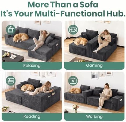 94.5'' Grey Oversized Sectional Boneless Couch with Left Face Chaise.
