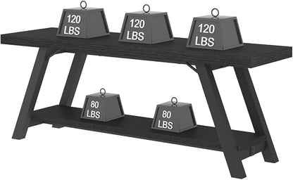 LVB Black Bench, Modern Storage Bench for Bedroom, Wood Metal Entryway Bench for Hallway Dining Living Room, Famrhouse Shoe Rack Indoor Accent Seating Benchs for Foyer Entrance, Black Oak 47 Inch Long