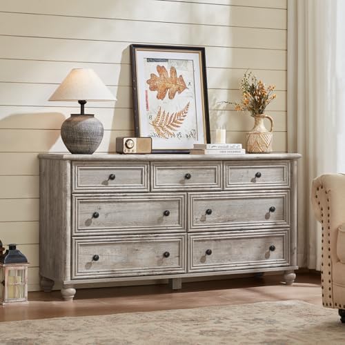 RWYHG 54" Dresser for Bedroom, Farmhouse 7 Drawers Dressers with Gourd Legs