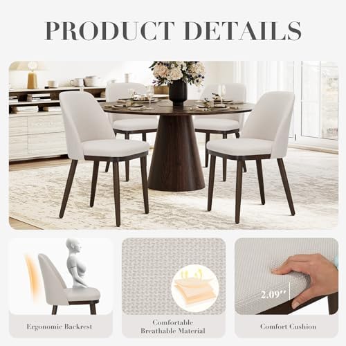 COLAMY Upholstered Dining Chairs Set of 6, Modern Dining Room Chairs, Fabric Kitchen Chairs with Wood Legs, Beige
