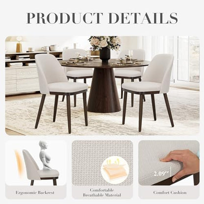 COLAMY Upholstered Dining Chairs Set of 6, Modern Dining Room Chairs, Fabric Kitchen Chairs with Wood Legs, Beige