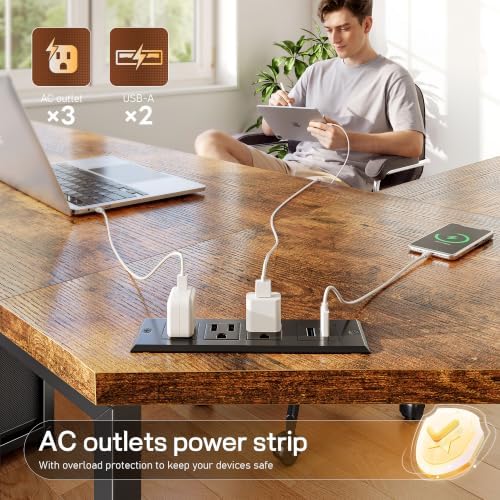 DurayLoly 62“ L Shaped Gaming Desk with Power Strip,3 Drawers&Side Hooks