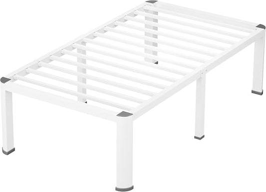 VIPSHOW 18 Inch White Twin Heavy Duty 3500 lbs Bed Frame with Round-Corner Legs & Anti-Squeak Design – Quick Assembly Metal Platform, No Box Spring Needed