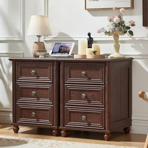 RWYHG 18" Nightstands Set of 2 with Charging Station & 3 Drawers