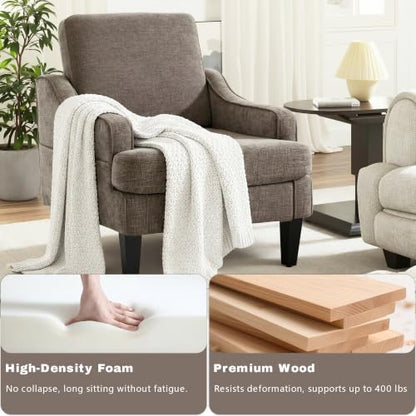 Set of 2 Accent Chair for Living Room,Mid-Century Arm Chair Chenille Fabric Living Room Chairs,Upholstered Reading Chair for Bedroom,Single Sofa Chair with Wood Legs for Apartment (Brown)
