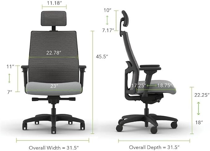 HON Ignition 2.0 Big and Tall Ergonomic Mesh Office Chair with Headrest, 450 lb Capacity, Extra‑Wide High‑Back Desk Chair with Adjustable Arms, Lumbar Support, Tilt Recline, Black Frame, Ash
