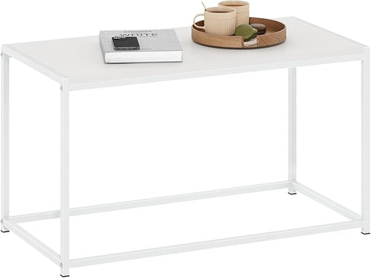 Furinno CAMNUS Coffee Table, Metal Frame Modern Center Table, Rectangular Side Table, Toolless Assembly, for Living Room, Bedroom, Home Office, Solid White