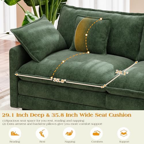 Hanherry Modular Sectional Sofa,Cloud Couch for Living Room,Modern Deep Seat Sofa Chenille Fabric Comfy Couches with Throw Pillows & Movable Ottoman for Apartment