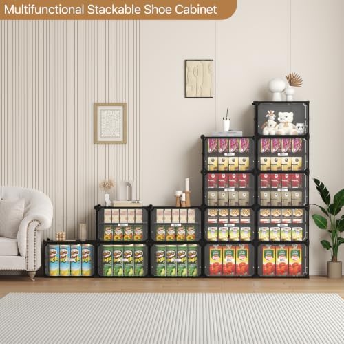 Black 6 Tier Modular Shoe Storage Cabinet with Magnetic Doors