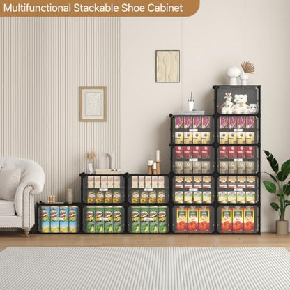 Black 6 Tier Modular Shoe Storage Cabinet with Magnetic Doors