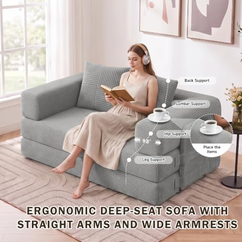 61" 5-in-1 Convertible Modular Boneless Sleeper Sofa Bed