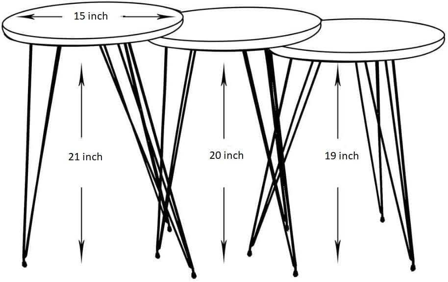 Set of 3 High Gloss Gold Nesting End Tables Round Wood Stacking Coffee Side Accent Table with Metal Legs for Living Room, Home Office, Nightstands for Bedroom