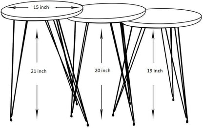 Set of 3 High Gloss Gold Nesting End Tables Round Wood Stacking Coffee Side Accent Table with Metal Legs for Living Room, Home Office, Nightstands for Bedroom