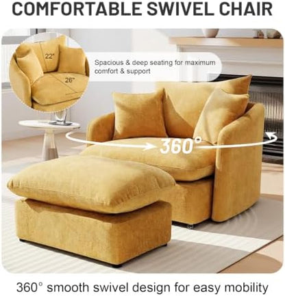 Oversized Swivel Accent Chair with Ottoman for Living Room Office