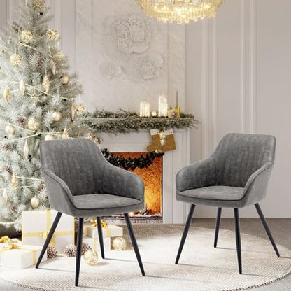 Faux Leather Accent Chair Set of 2 Upholstered Living Room Chair Brown Gray