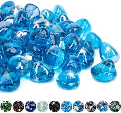 Mr. Fireglass 10 lbs 1 Inch Diamond Fire Glass, High Luster Caribbean Blue