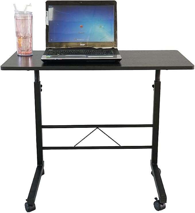 Standing Desk - Side Table Adjustable Height, Portable Laptop Cart, C-Shaped Bed Couch end Tables with Edge Stopper - Wheels for Living Room Bedroom Walking Pad Treadmill 31.5Inch Black