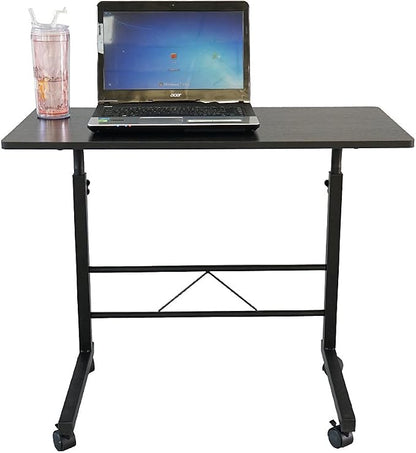 Standing Desk - Side Table Adjustable Height, Portable Laptop Cart, C-Shaped Bed Couch end Tables with Edge Stopper - Wheels for Living Room Bedroom Walking Pad Treadmill 31.5Inch Black