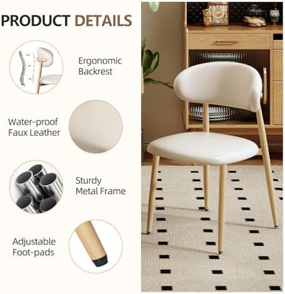 Upholstered Dining Chairs Set of 6 Mid-Century Modern Kitchen & Dining Room Chairs with PU Leather Seat and Backrest Ergonomic Sillas de Comedor(Original/Beige)