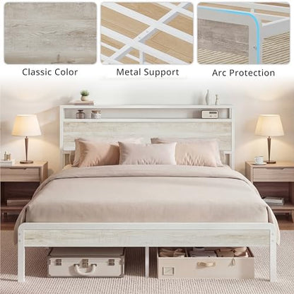 LIKIMIO Full Size Bed Frame with 2-Tier Storage Shelf Headboard