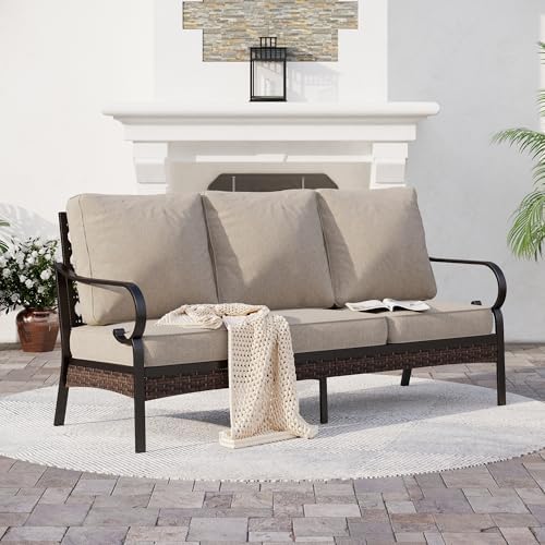 SUNSHINE VALLEY 3-Seat Metal Patio Sofa, Deep Seating, 5.75" Thick Cushions