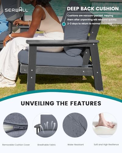 SERWALL HDPE Patio Furniture Set with 33” Square Fire Pit Table