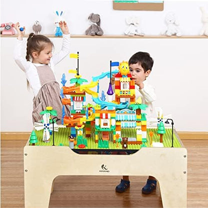 Kids All-in-One Activity Play Table w/ Building Bricks & Train Tracks