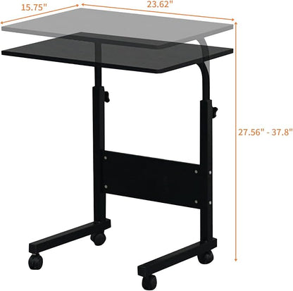 Karl home Small Side Mobile Table 23.6 inch Computer Desk with Wheels Height Adjustable Rolling Potable Laptop Cart, C-Shaped Bed Couch End Tables with Edge Stopper for Living Room Bedroom, Black