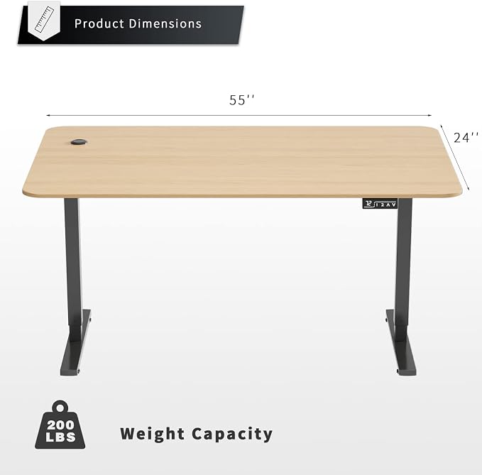 YESHOMY Height Adjustable Electric Standing Desk, 55 inch Computer Table, Home Office Workstation, Black Leg/Natural Top