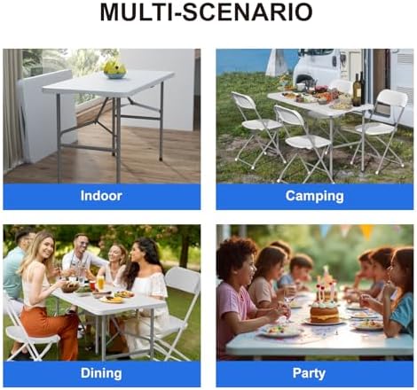 2 Pack Foldable Table 4ft for Camping Party Picnic, School, White