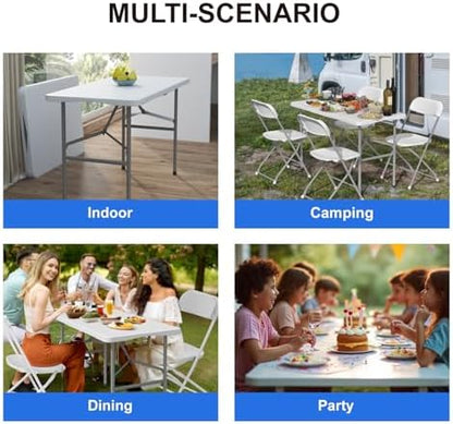 2 Pack Foldable Table 4ft for Camping Party Picnic, School, White