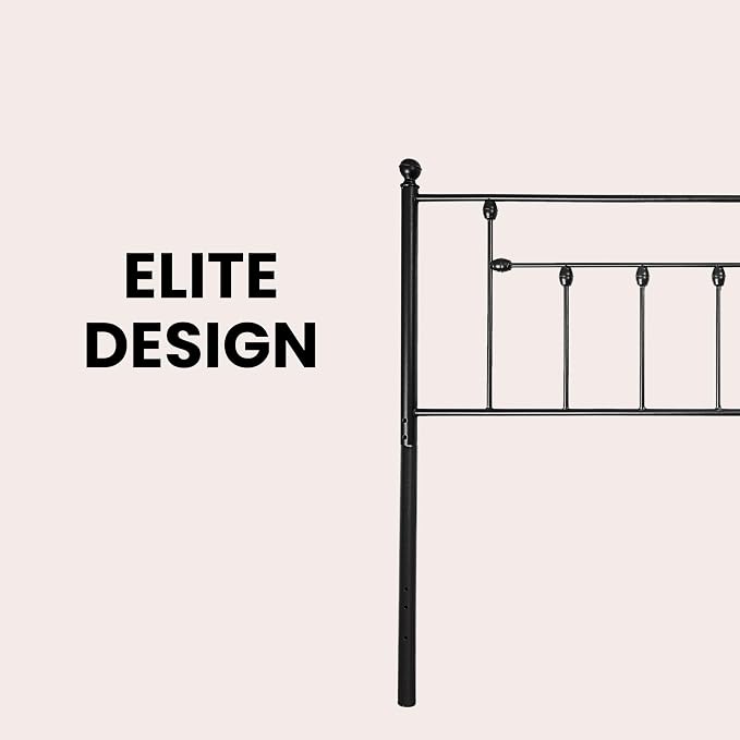 Victorian Metal Headboards, Adjustable Height Iron Frame, Rustic Farmhouse Style, Elegant and Durable Design, Easy Assembly, Universal Fit for Kids & Adults, Queen Size, Black Finish