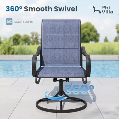 PHI VILLA Outdoor Dining Set for 8, Metal Table & Padded Swivel Chairs，Blue