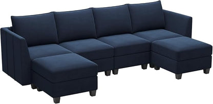 Belffin Modular Sectional Sofa U Shaped Couch with Storage Velvet Sectional Couch for Living Room Blue