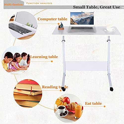Mobile Bedside Computer Table Standing Desk,Adjustable Height Laptop Stand Side Table with Lockable Wheels,Home Office Workstation Desk,Small Tray Table for Standing or Sitting (White)