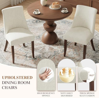COLAMY Upholstered Dining Chairs Set of 2, Mid Century Modern Kitchen Chairs with Back, Farmhouse Fabric Side Dining Room Chairs with Wood Legs for Dining Room Restaurant, Beige