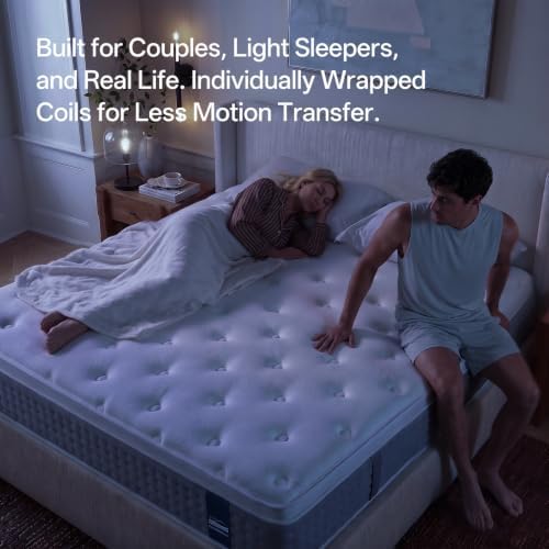 King Size Mattress, 14 Inch Hybrid Matress with Memory Foam & Individual Pocket Springs, King Mattress in a Box, Pressure Relief, Edge Support, Motion Isolation