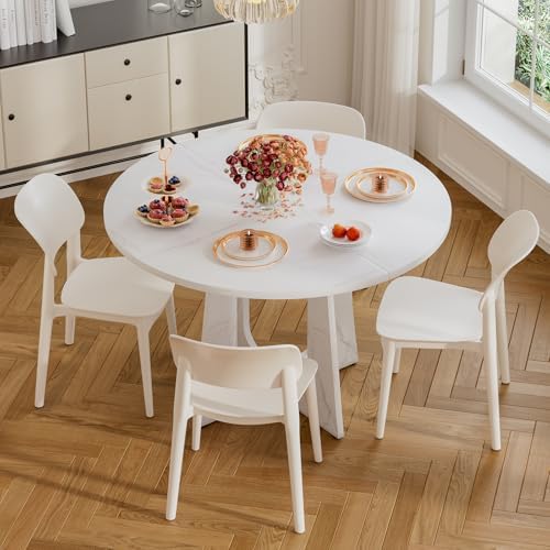 47" Round Dining Table for 4-6, Farmhouse Wood Kitchen Table, Mid-Century Wooden Circle Dinner Room Table Easy Assembly for Dining Room, Kitchen, Living Room (Faux Marble)