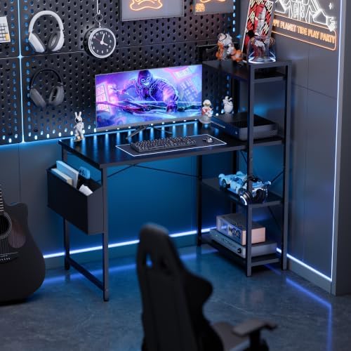 Pamray 38.5 Inch Small Computer Desk with Shelves for Bedroom Home Office
